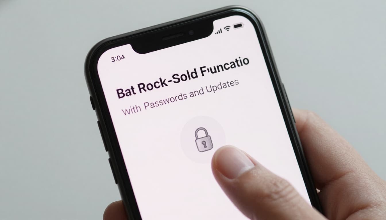 Hand-drawn sketch in graphite linework showing a close-up of a smartphone screen where a strong password is being entered for a camera app, with a secure lock icon visible.